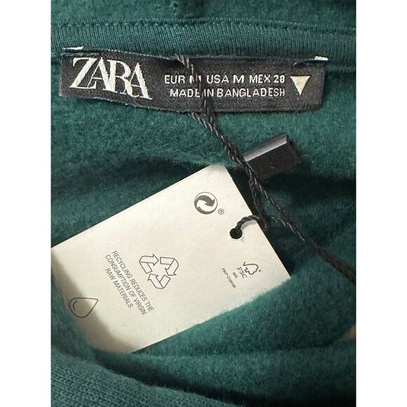 ZARA green long sleeves cropped hoodie sweatshirt size Medium - Picture 3 of 13